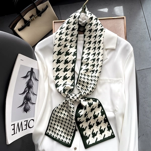 千鸟格 Schmaler Schal Satin Satinnstruktur Halstuch Haarband Taschengriff Zubehör Elegant Für Damen