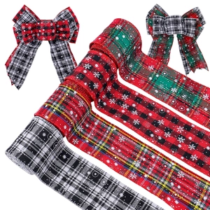 Christmas plaid ribbon set with snowflake patterns for festive gift wrapping and DIY decor
