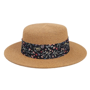 Chapeau de soleil à sommet plat avec ruban floral pour femme protection solaire