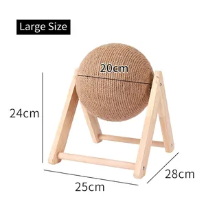 Detailed dimensions of large wooden cat sisal ball toy with 20cm diameter sphere