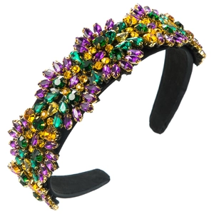 Luxurious wide headband with colorful floral rhinestones and vintage crystal pattern
