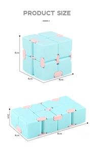 Infinity Cube fidget toy dimensions showing closed 4cm and expanded 8cm size details