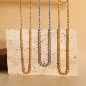 Rope Chain Necklace Copper 18K Gold Plated Twist Texture Hip Hop Trendy Minimalist Unisex Fashion Accessory