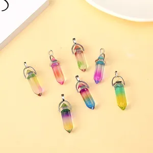 Set of minimalist hexagonal crystal pendant necklaces with vibrant gradient colors