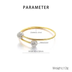 Detailed product parameters of gold twisted stainless steel bangle with rhinestones