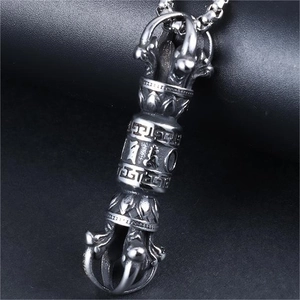Collana Con Ciondolo Vajra In Acciaio Inossidabile Mantra Sei Parole Amuleto Religioso Gioielli Retro Stile Etnico Per Uomo