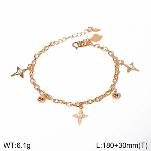 Detailed view of gold butterfly bracelet with star rhinestones and specification text