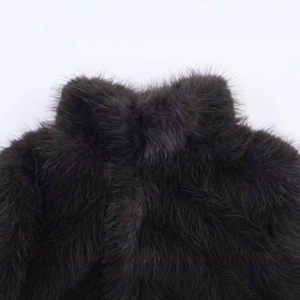 Chic women's faux fur cropped coat in dark grey with a voluminous and fluffy texture