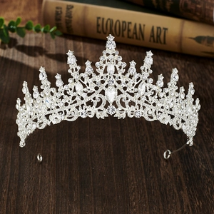 Close-up of bridal crown featuring silver alloy base with intricate crystal detailing