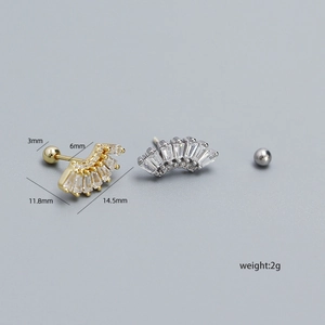 S925 silver fan-shaped diamond screw back earrings in gold and silver plating