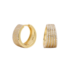 Elegant S925 sterling silver gold-plated hoop earrings with micro-pave cubic zirconia stones