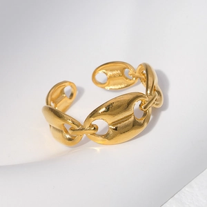 Stainless Steel Pig Nose Chain Link Open Ring Adjustable Geometric Retro Niche Design Jewelry For Women Men