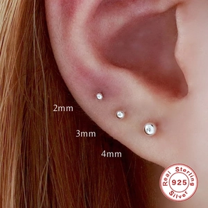 Polished S925 sterling silver ball studs in 2mm 3mm 4mm sizes for daily wear