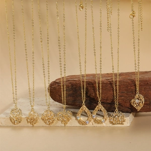 French Retro 14K Gold Plated Copper Branch Heart Pendant Necklace For Women Elegant Hollow Zirconia Inlaid Clavicle Chain Jewelry