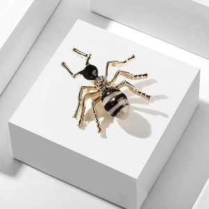 Broche Épingle Insecte Fourmi Alliage Émail Strass Doré Forme Animale Rayé Noir Et Blanc Bijoux Femmes