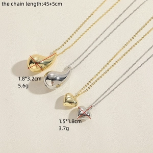Minimalist metallic teardrop and hollow heart pendant necklaces in gold and silver
