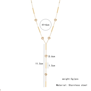Detailed size parameters of the gold heart Y-shaped necklace in durable stainless steel