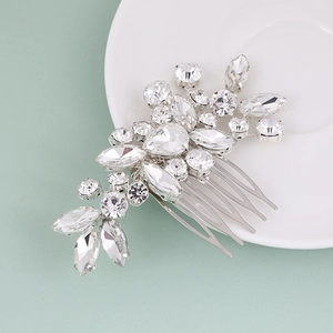 Pettine Per Capelli Da Sposa Lega Strass Cristallo Design Foglia Di Fiore Matrimonio Festa Accessorio Elegante