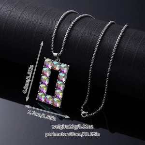 Detail view of iridescent crystal pendant dimensions: 4.6cm height on silver chain necklace