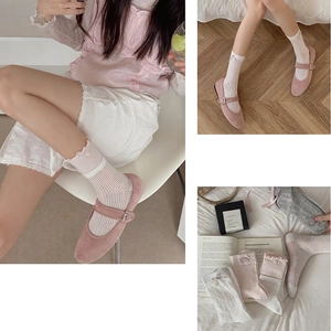 Calze rosa stile balletto con bordo in pizzo e fiocchi dolci per look Lolita