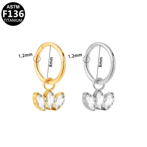 Close-up of F136 titanium segment ring with marquise zircon charms in 8mm diameter