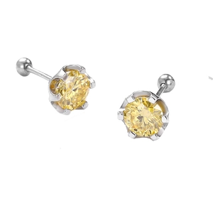 Elegant 1-carat round yellow gemstone stud earrings in silver six-prong setting