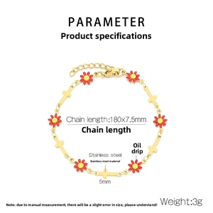 Detailed size parameters of gold stainless steel daisy and cross bracelet