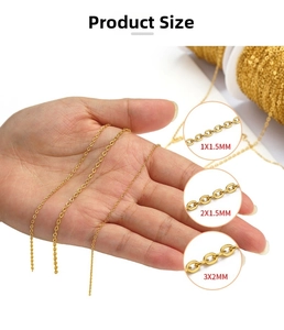 Detailed comparison of 18k gold plated stainless steel cable chain sizes for jewelry DIY