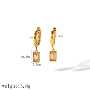 18k gold plated titanium steel heart earrings with rectangle crystals and dimensions