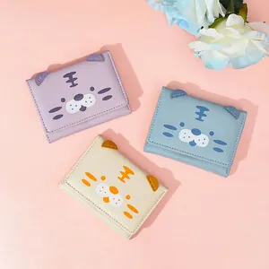 Cute cartoon animal tiger mini PU leather tri-fold wallet for women and kids