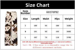 Tableau des tailles pour pantalon en polaire imprimé avec mesures de taille et longueur