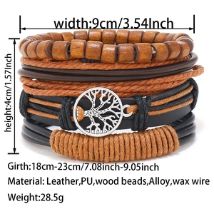 Detailed size specifications for leather tree of life bracelet with wood beads and alloy charm