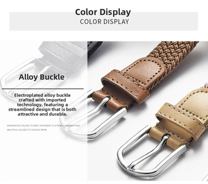 Detail of electroplated silver alloy buckle on a durable braided elastic canvas belt