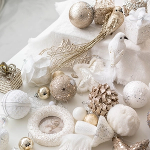 Christmas foam painted balls and gold star ornaments for tree decoration set