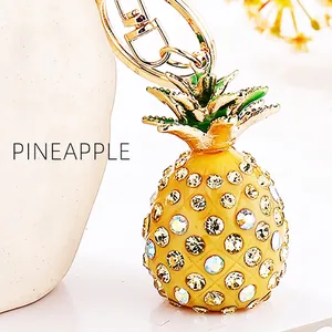 Pineapple Keychain Alloy Rhinestone Fruit Shaped Bag Pendant Golden Keyring Sparkly Cute Fashion Accessories For Women