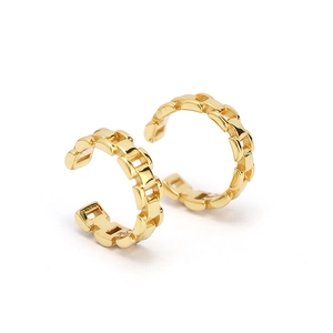 Golden chain link ear cuffs for women and men, minimalist non-pierced silver jewelry