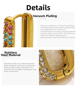 Macro view of 18k gold plated stainless steel earrings with colorful zircon setting