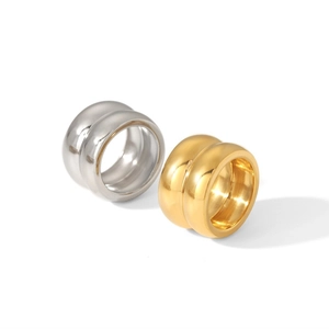 Anello minimalista a doppio strato in acciaio inossidabile oro 18 carati e argento lucido