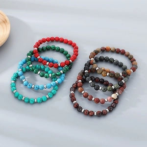Bracelet pour homme en perles d'oeil de tigre et agate mate sur cordon élastique