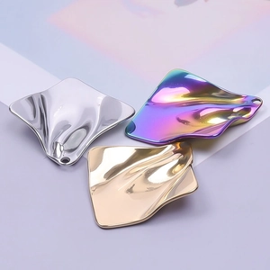 Minimalist geometric wave square pendant in silver gold and rainbow stainless steel