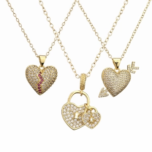 Collier Pendentif Coeur Cuivre Plaqué Or Micro Pavé Zircon Chaîne De Clavicule Creuse Bijoux Pour Femmes Mode Élégante
