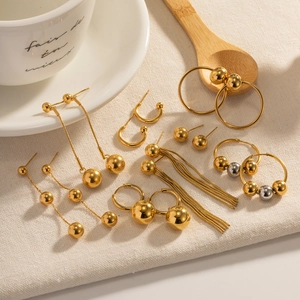 Stainless Steel Sphere Earrings Gold Plated Geometric Ball Stud Hoop Drop For Women Minimalist Fashion Accessory