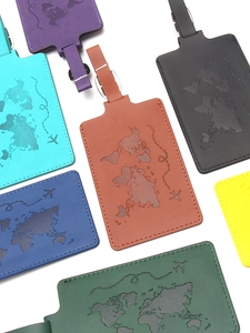 Colorful PU leather passport and luggage tag set with embossed world map and airplane