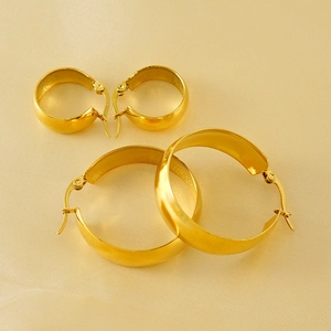 Boucles D'oreilles Créoles Plaqué Or 18K Acier Inoxydable Minimaliste Rond Lisse Bijoux Pour Femmes