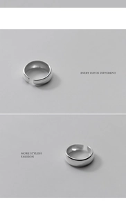 Polished S925 sterling silver open ring featuring a minimalist wide band design for women