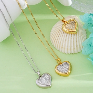 Elegant heart-shaped necklaces with sparkling pavé cubic zirconia in gold and silver finish