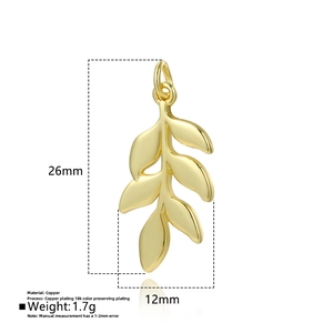 Polished copper leaf pendant showing precise 26mm by 12mm dimensions for jewelry making