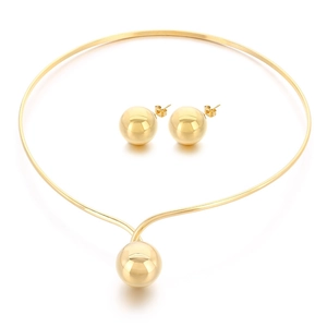 Chic gold-plated titanium steel jewelry set featuring spherical pendant and stud earrings