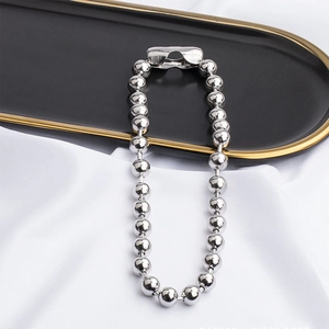 Stainless Steel Bead Chain Necklace Round Ball Beads Silver Tone Minimalist Hip Hop Fashion Jewelry For Men Women