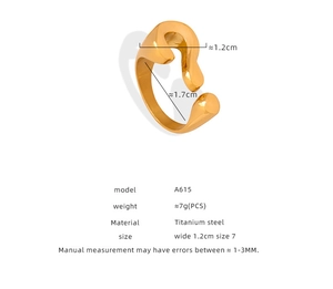 Technical drawing of gold titanium steel ring showing 1.2cm width and 1.7cm inner diameter